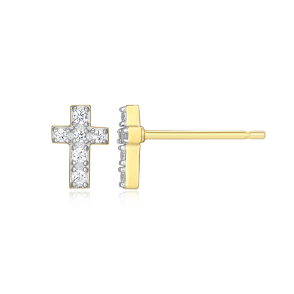 Pave Cross Lab-Created Diamond Stud Earrings in 14K Gold & Rhodium-Plated Sterling Silver | M by Monte Luna