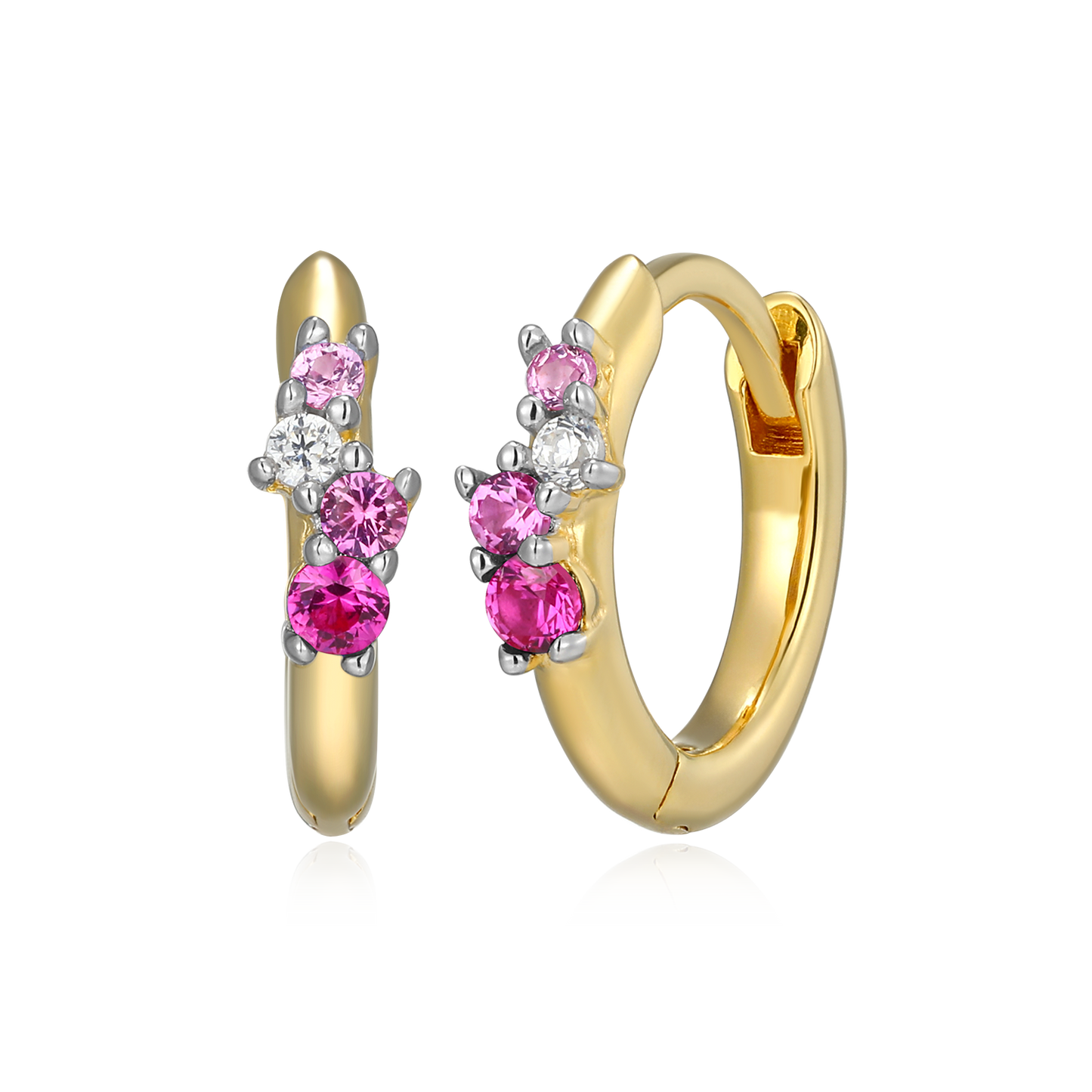 Scattered Ombre Lab-Created Ruby & Diamond Huggie Earrings in 14K Gold & Rhodium-Plated Sterling Silver | M by Monte Luna