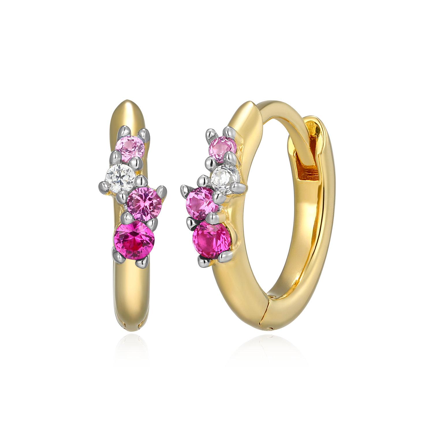 Scattered Ombre Lab-Created Ruby & Diamond Huggie Earrings in 14K Gold & Rhodium-Plated Sterling Silver | M by Monte Luna