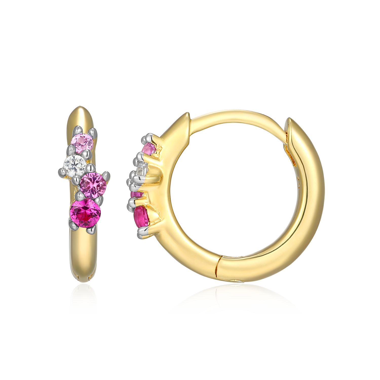 Scattered Ombre Lab-Created Ruby & Diamond Huggie Earrings in 14K Gold & Rhodium-Plated Sterling Silver | M by Monte Luna