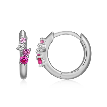 Scattered Ombre Lab-Created Ruby & Diamond Huggie Earrings in Rhodium-Plated Sterling Silver | M by Monte Luna