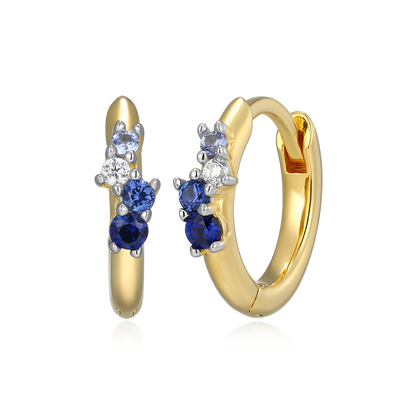 Scattered Ombre Lab-Created Sapphire & Diamond Huggie Earrings in 14K Gold & Rhodium-Plated Sterling Silver | M by Monte Luna