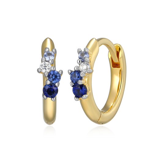 Scattered Ombre Lab-Created Sapphire & Diamond Huggie Earrings in 14K Gold & Rhodium-Plated Sterling Silver | M by Monte Luna