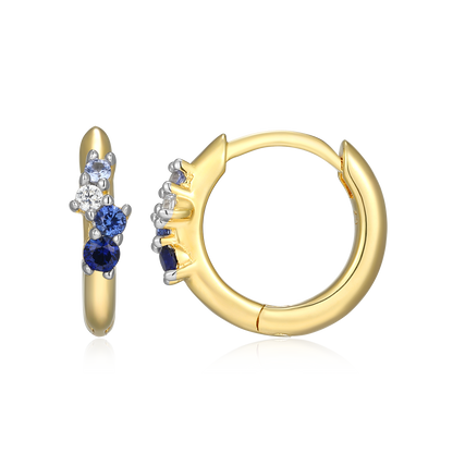 Scattered Ombre Lab-Created Sapphire & Diamond Huggie Earrings in 14K Gold & Rhodium-Plated Sterling Silver | M by Monte Luna