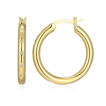 Slim Bezel-Set Lab-Created Diamond Hoop Earrings in 14K Gold-Plated Sterling Silver | M by Monte Luna