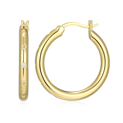 Bold Bezel-Set Lab-Created Diamond Hoop Earrings in 14K Gold-Plated Sterling Silver | M by Monte Luna