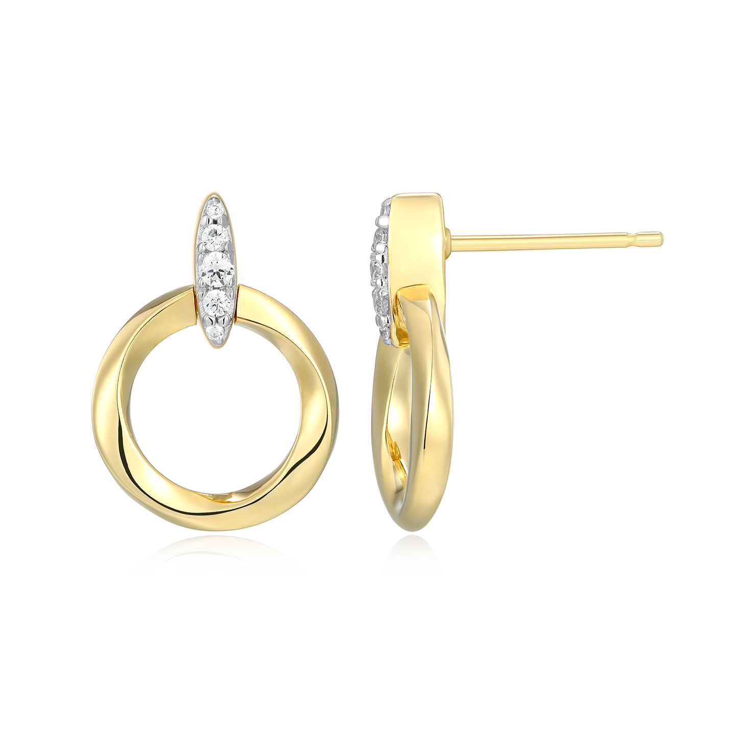 Knife Edge Circle Link Lab-Created Diamond Stud Earrings in 14K Gold & Rhodium-Plated Sterling Silver | M by Monte Luna