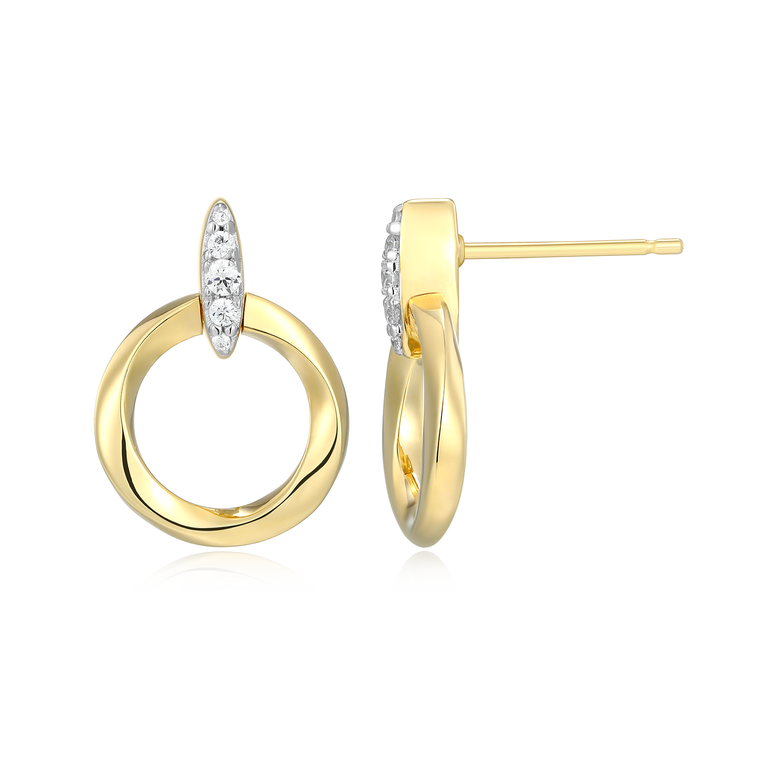 Knife Edge Circle Link Lab-Created Diamond Stud Earrings in 14K Gold & Rhodium-Plated Sterling Silver | M by Monte Luna