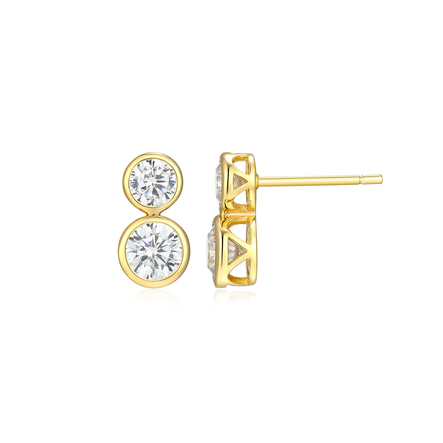 ME0135Y - Bezel Two-Stone Stud Drop Earrings | Monte Luna