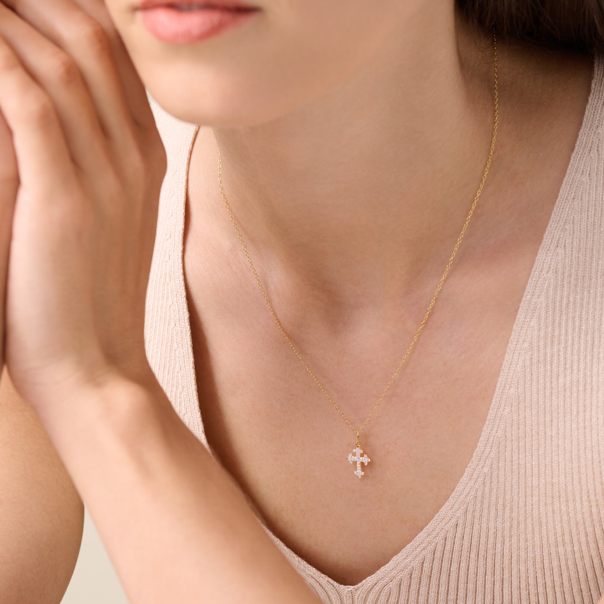 Flory Cross Pendant Necklace in 14K Yellow Gold-Plated Sterling Silver | M by Monte Luna