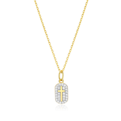 Cross Tag Pendant Necklace in 14K Yellow Gold-Plated Sterling Silver | M by Monte Luna