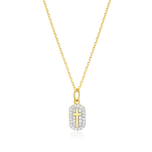 Cross Tag Pendant Necklace in 14K Yellow Gold-Plated Sterling Silver | M by Monte Luna