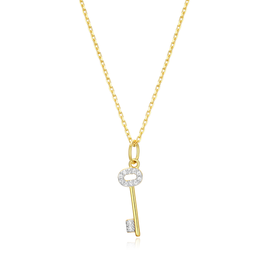 Skeleton Key Pendant Necklace in 14K Yellow Gold-Plated Sterling Silver | M by Monte Luna