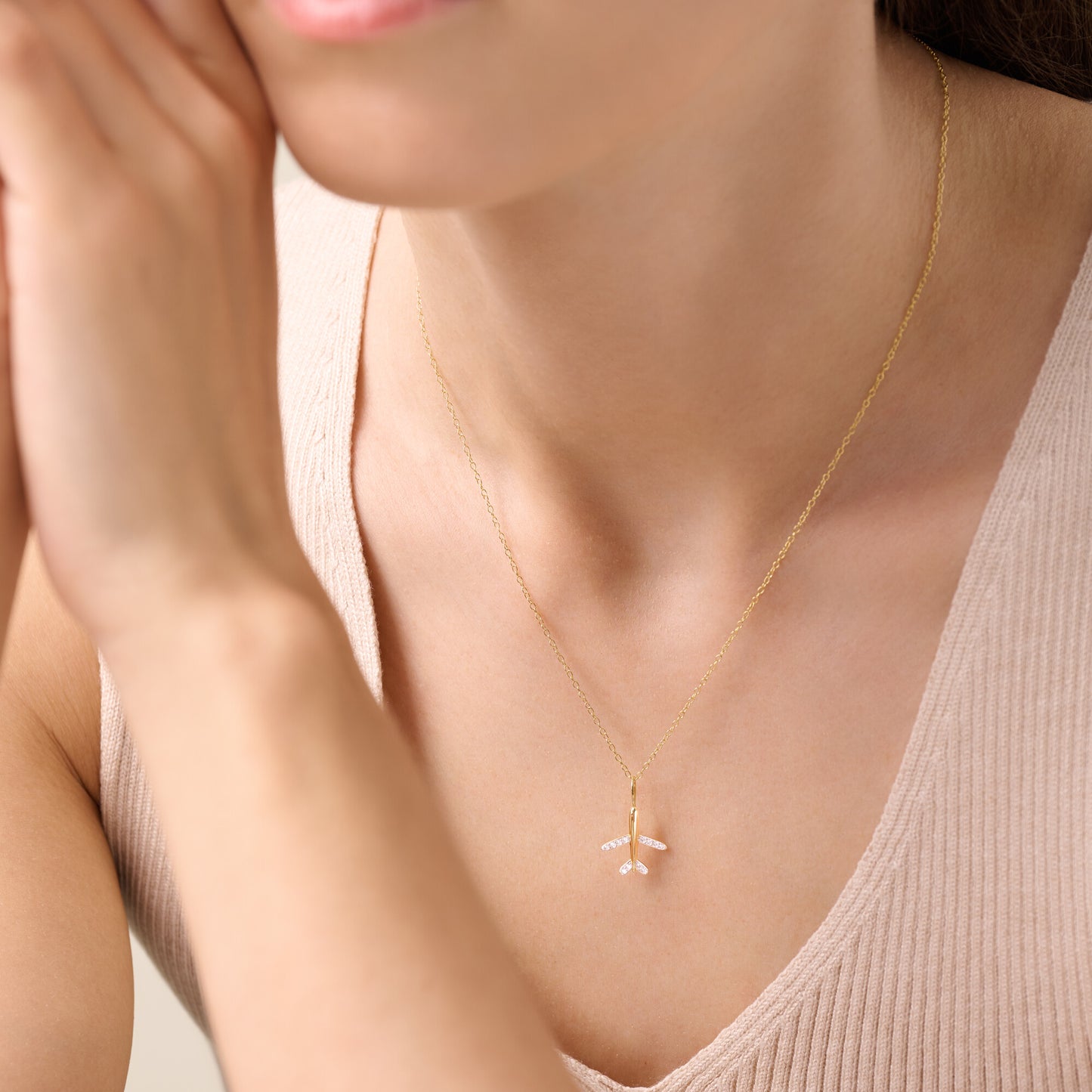 Airplane Pendant Necklace in 14K Yellow Gold-Plated Sterling Silver | M by Monte Luna