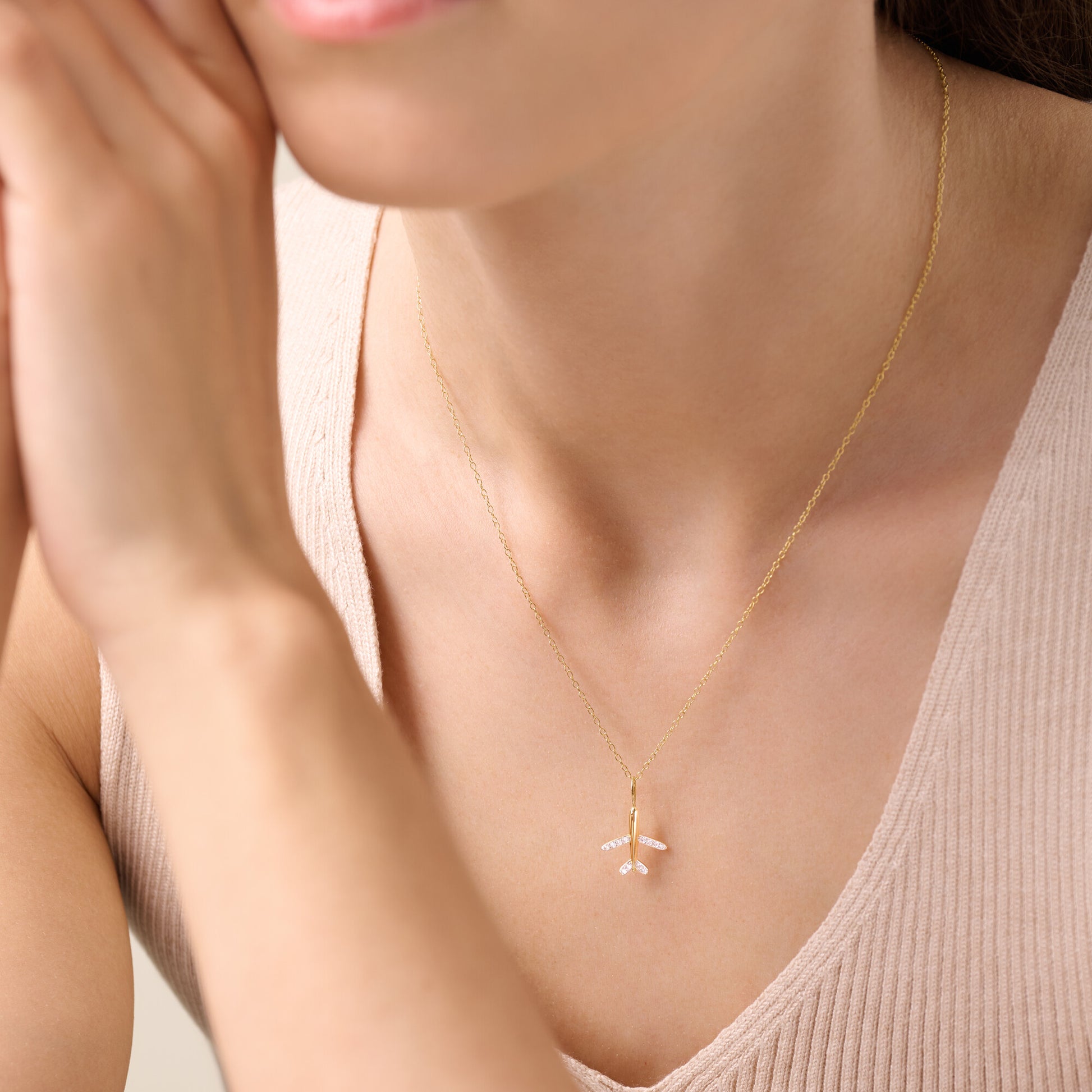 Airplane Pendant Necklace in 14K Yellow Gold-Plated Sterling Silver | M by Monte Luna