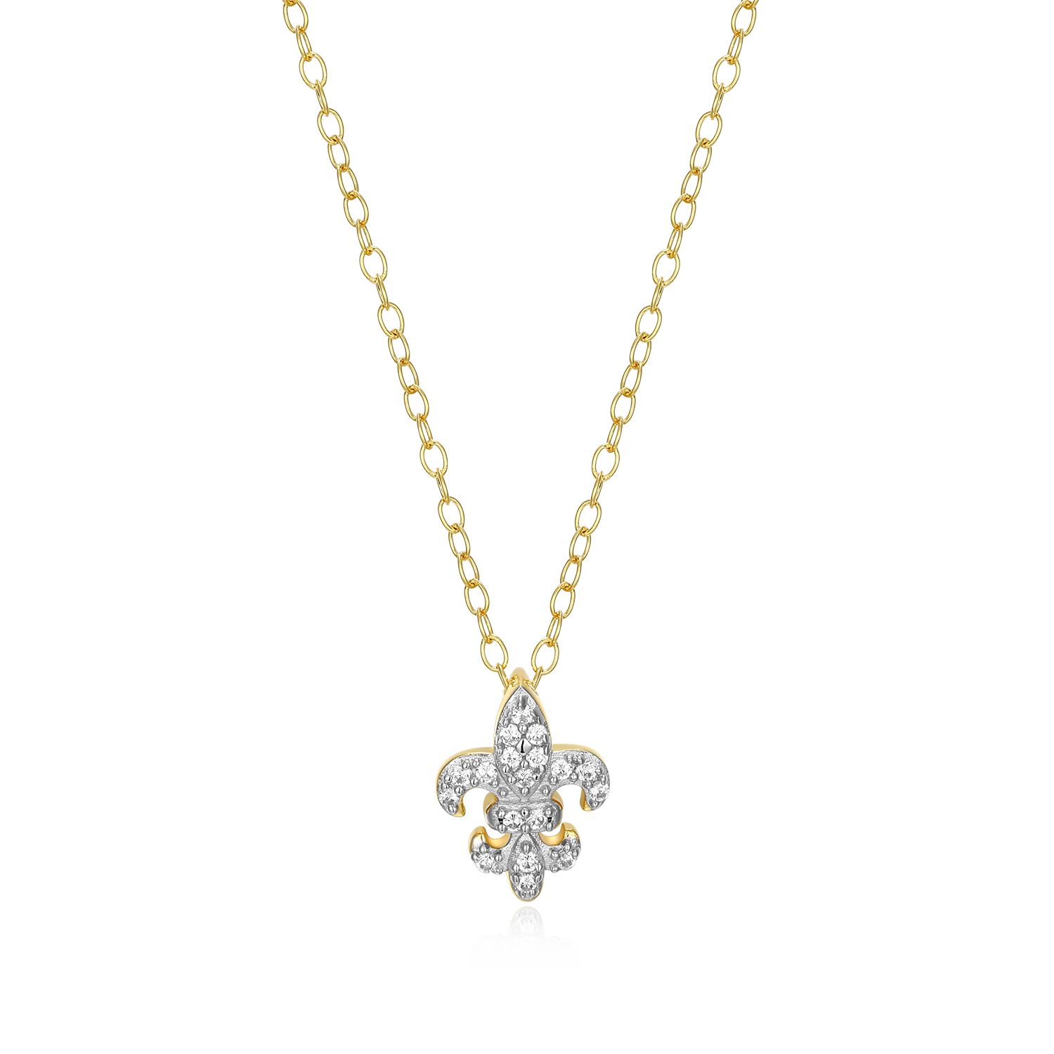 Fleur de Lis Lab-Created Diamond Pendant Necklace in 14K Gold & Rhodium-Plated Sterling Silver | M by Monte Luna