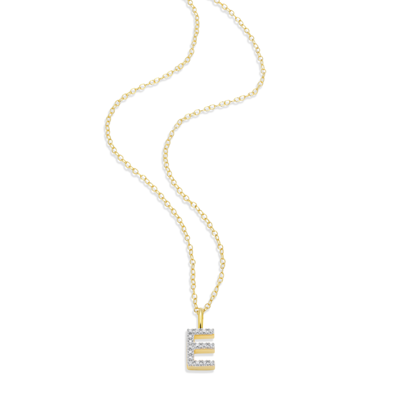 Letter "E" Initial Pendant Necklace in 14K Yellow Gold-Plated Sterling Silver | M by Monte Luna