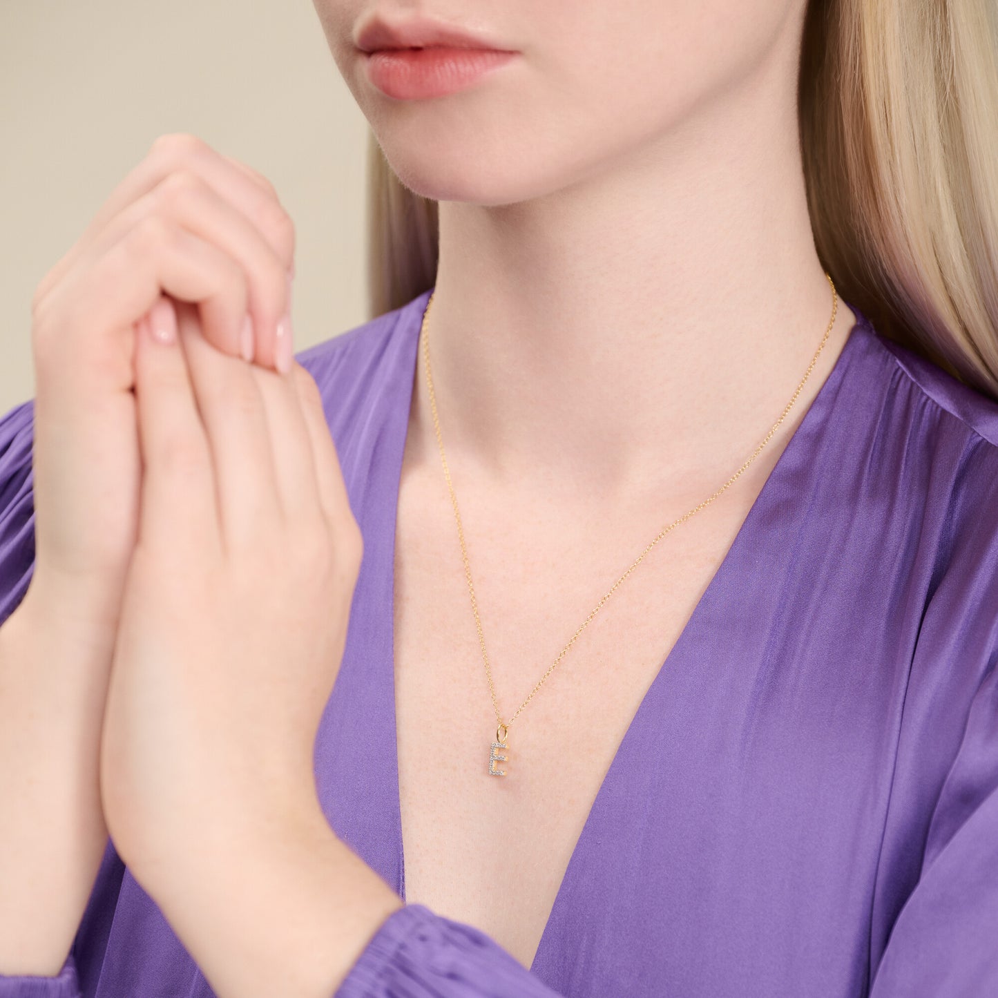 Letter "E" Initial Pendant Necklace in 14K Yellow Gold-Plated Sterling Silver | M by Monte Luna