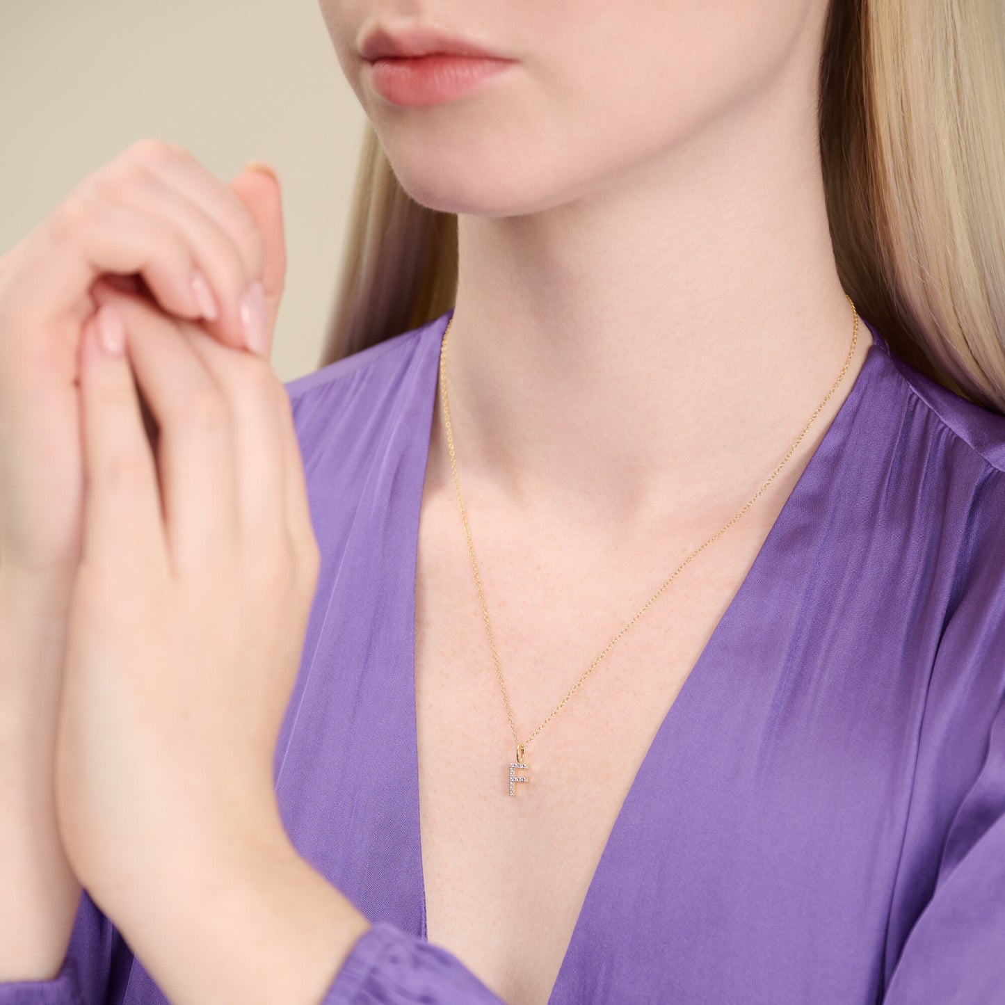 Letter "F" Initial Pendant Necklace in 14K Yellow Gold-Plated Sterling Silver | M by Monte Luna