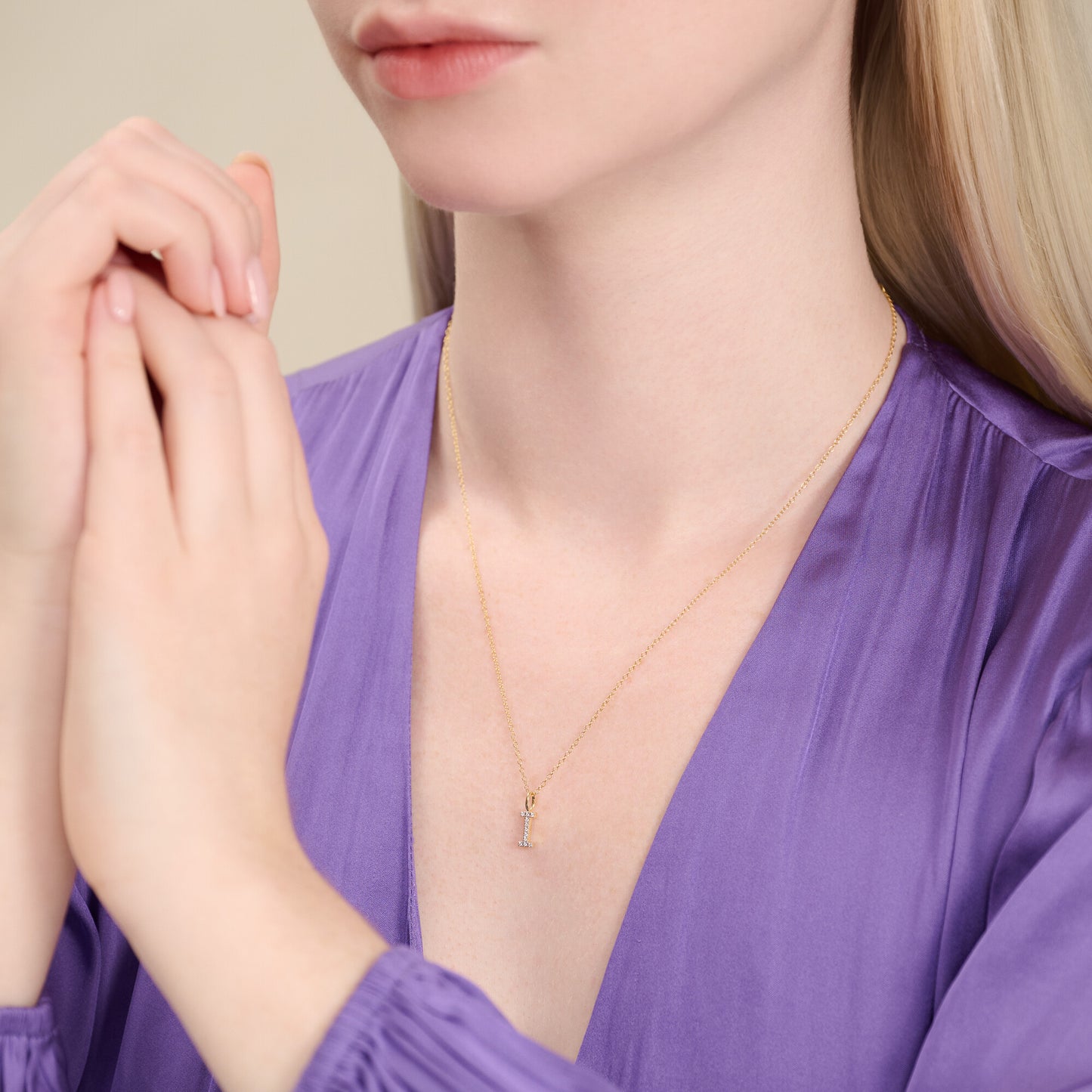 Letter "I" Initial Pendant Necklace in 14K Yellow Gold-Plated Sterling Silver | M by Monte Luna