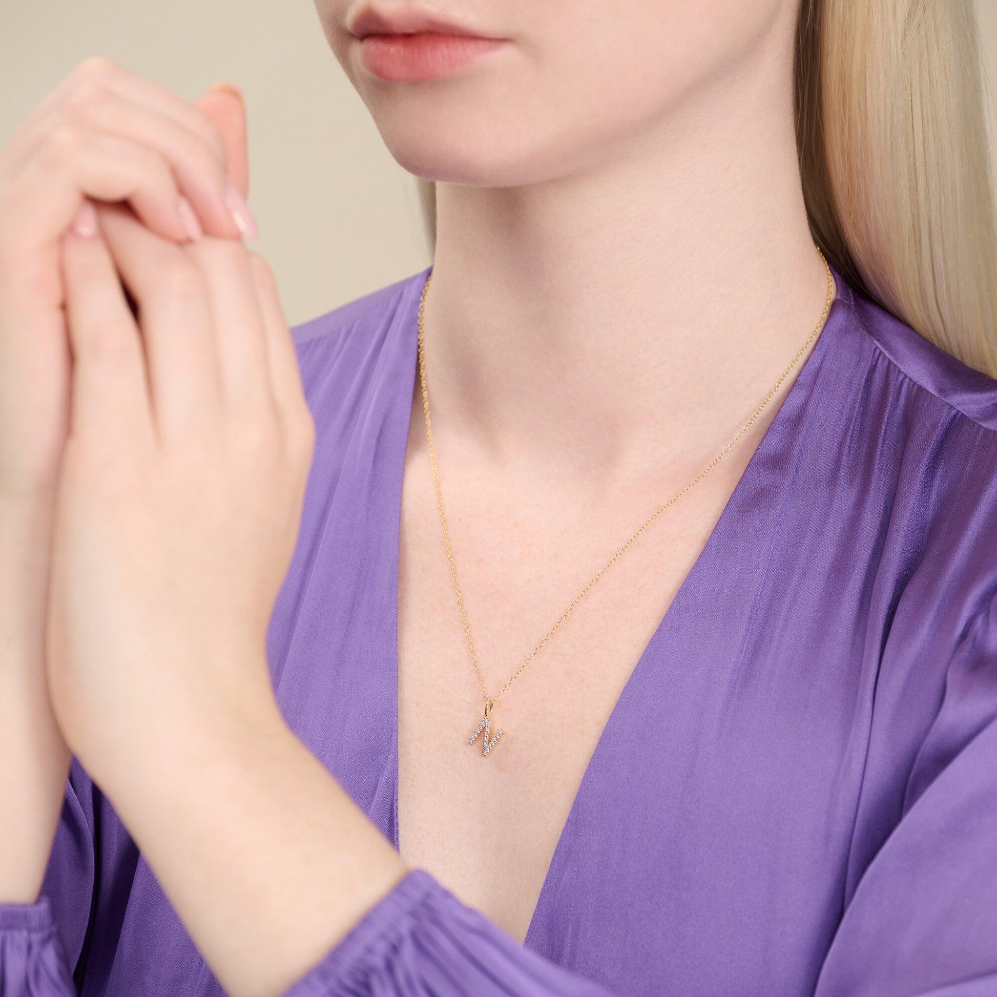 Letter "N" Initial Pendant Necklace in 14K Yellow Gold-Plated Sterling Silver | M by Monte Luna