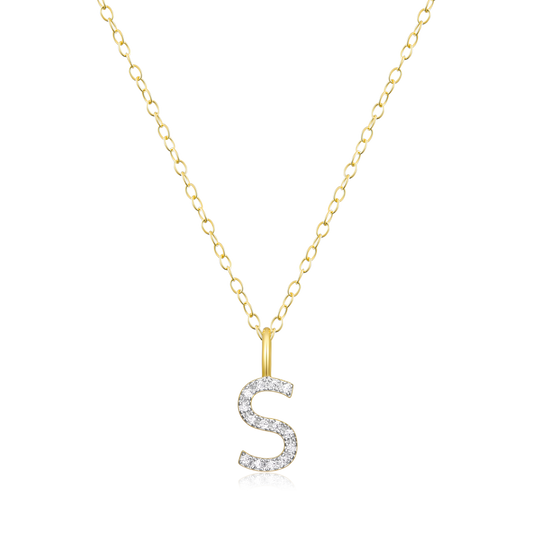 Letter "S" Initial Pendant Necklace in 14K Yellow Gold-Plated Sterling Silver | M by Monte Luna