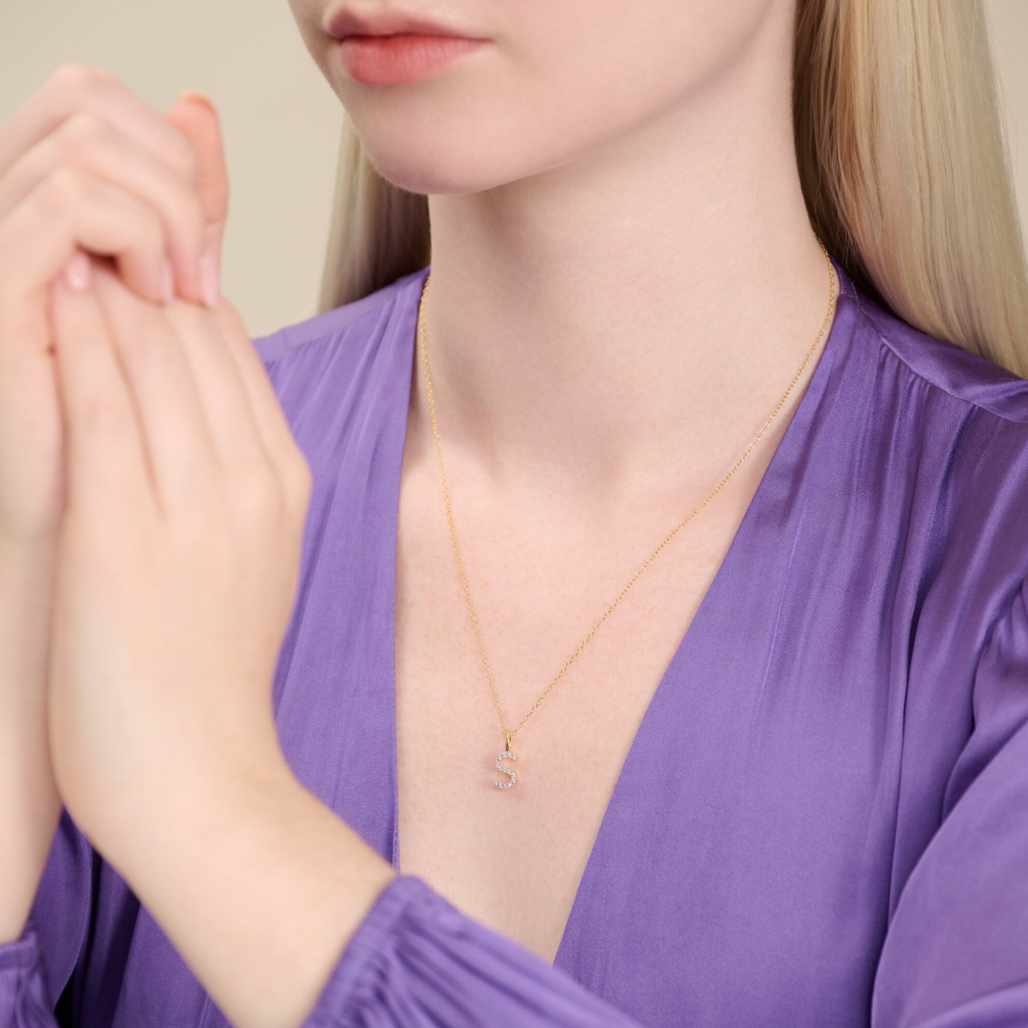 Letter "S" Initial Pendant Necklace in 14K Yellow Gold-Plated Sterling Silver | M by Monte Luna