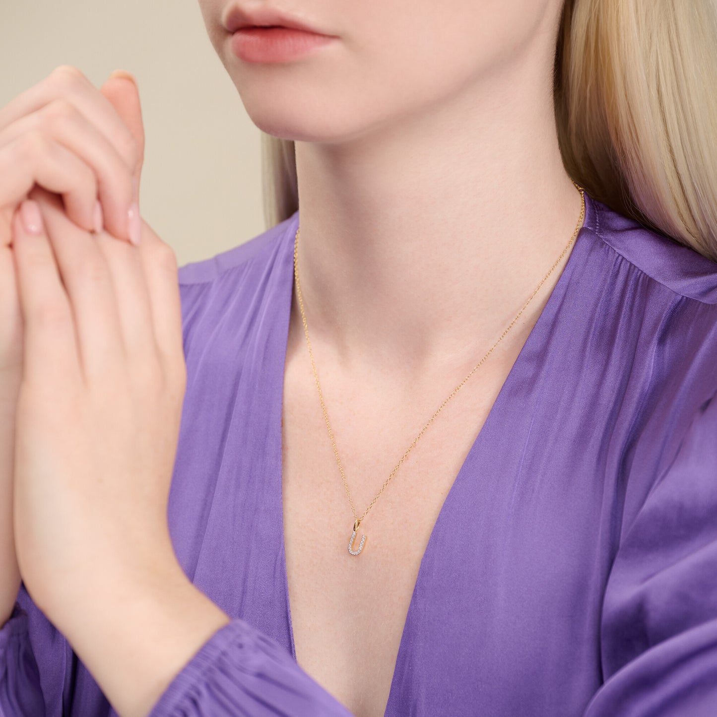 Letter "U" Initial Pendant Necklace in 14K Yellow Gold-Plated Sterling Silver | M by Monte Luna