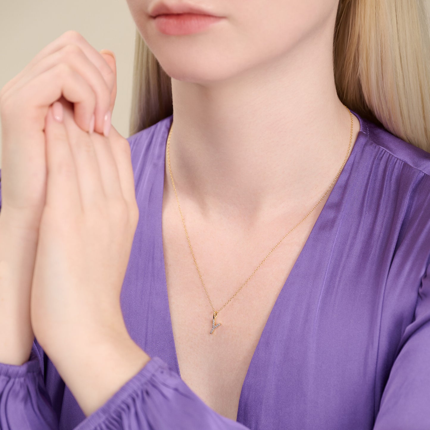 Letter "Y" Initial Pendant Necklace in 14K Yellow Gold-Plated Sterling Silver | M by Monte Luna