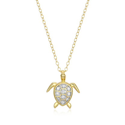 Sea Turtle Lab-Created Diamond Pendant Necklace in 14K Gold & Rhodium-Plated Sterling Silver | M by Monte Luna