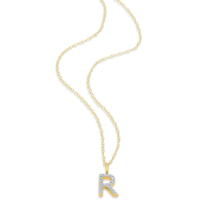Letter "R" Initial Pendant Necklace in 14K Yellow Gold-Plated Sterling Silver | M by Monte Luna