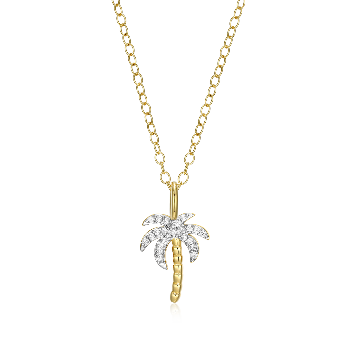 Pave Palm Tree Lab-Created Diamond Pendant Necklace in 14K Gold & Rhodium-Plated Sterling Silver | M by Monte Luna
