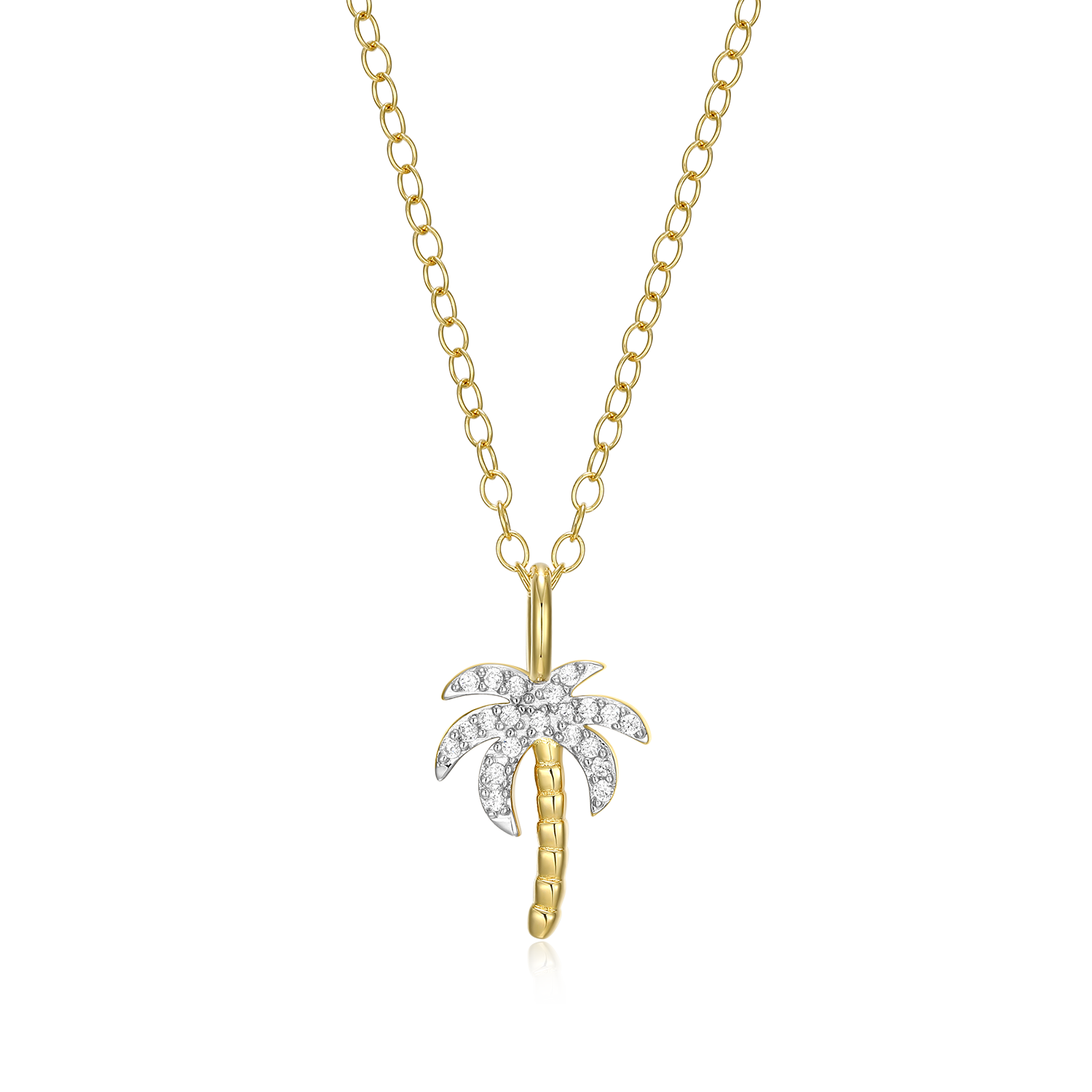 Pave Palm Tree Lab-Created Diamond Pendant Necklace in 14K Gold & Rhodium-Plated Sterling Silver | M by Monte Luna
