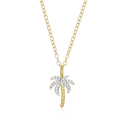 Pave Palm Tree Lab-Created Diamond Pendant Necklace in 14K Gold & Rhodium-Plated Sterling Silver | M by Monte Luna
