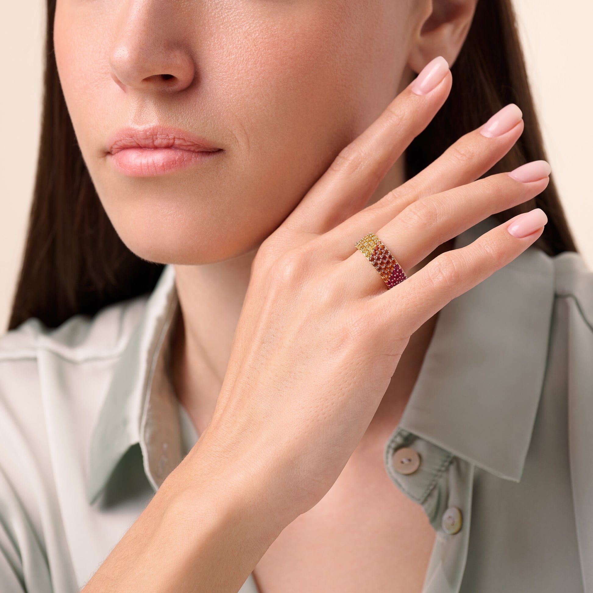 Rainbow Eternity Ring in 14K Yellow Gold-Plated Sterling Silver | M by Monte Luna