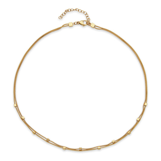 T0XJ750216 - Square Bead Station Double Layered Necklace | steelx
