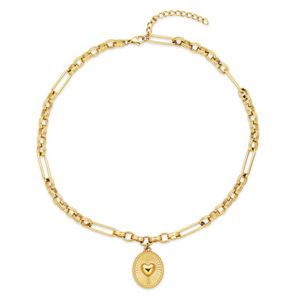 T0XJ800216 - Puffy Heart Oval Charm Multi-Shaped Chain Necklace | Steelx