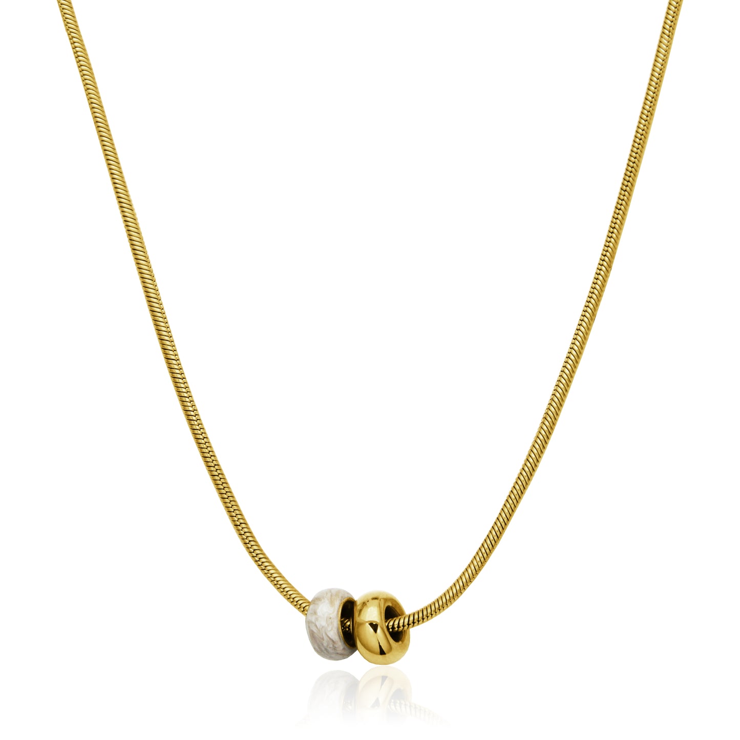 T0XJ850216 - Two-Tone White Enamel & IP Gold Rondelles Snake Chain Necklace | Steelx