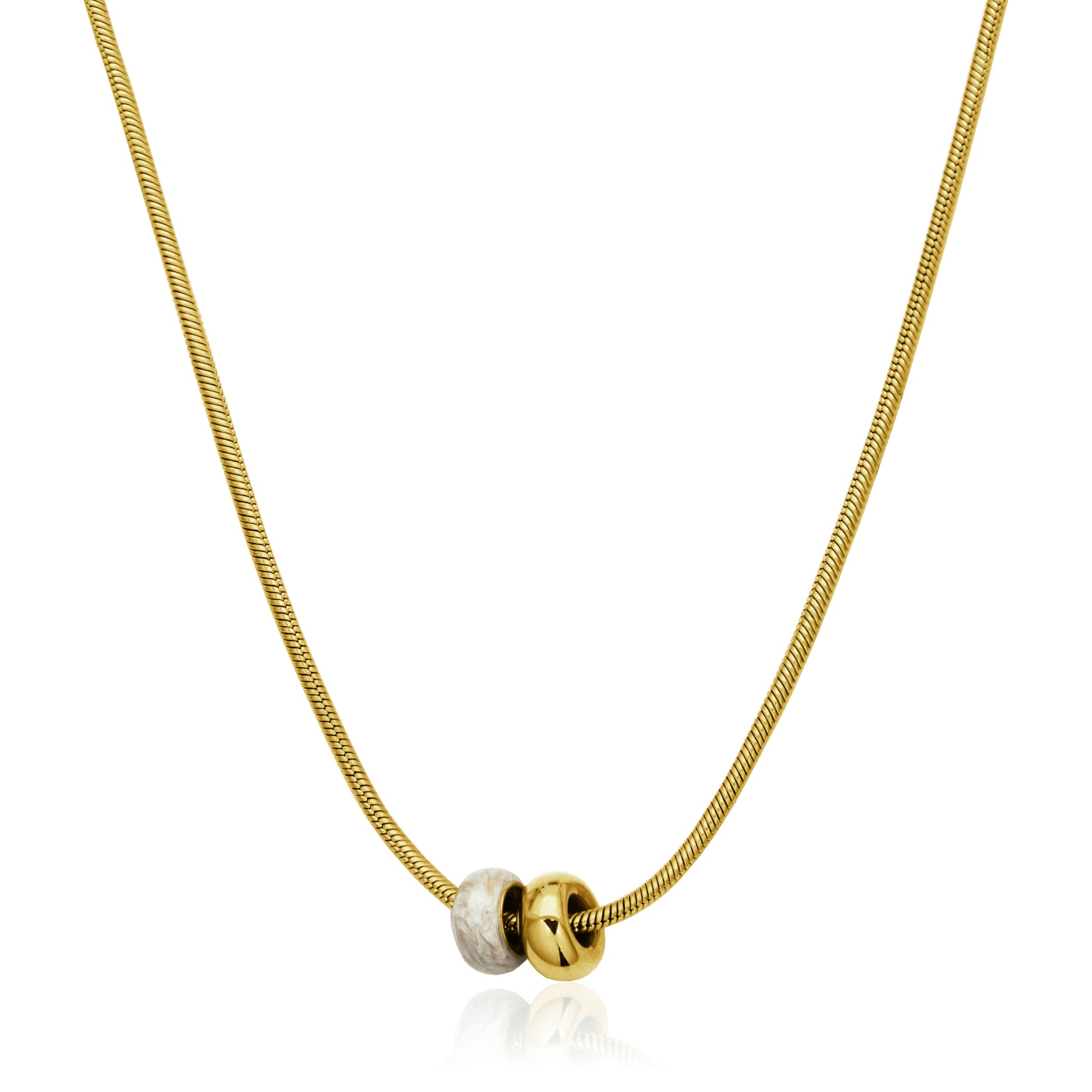 T0XJ850216 - Two-Tone White Enamel & IP Gold Rondelles Snake Chain Necklace | Steelx