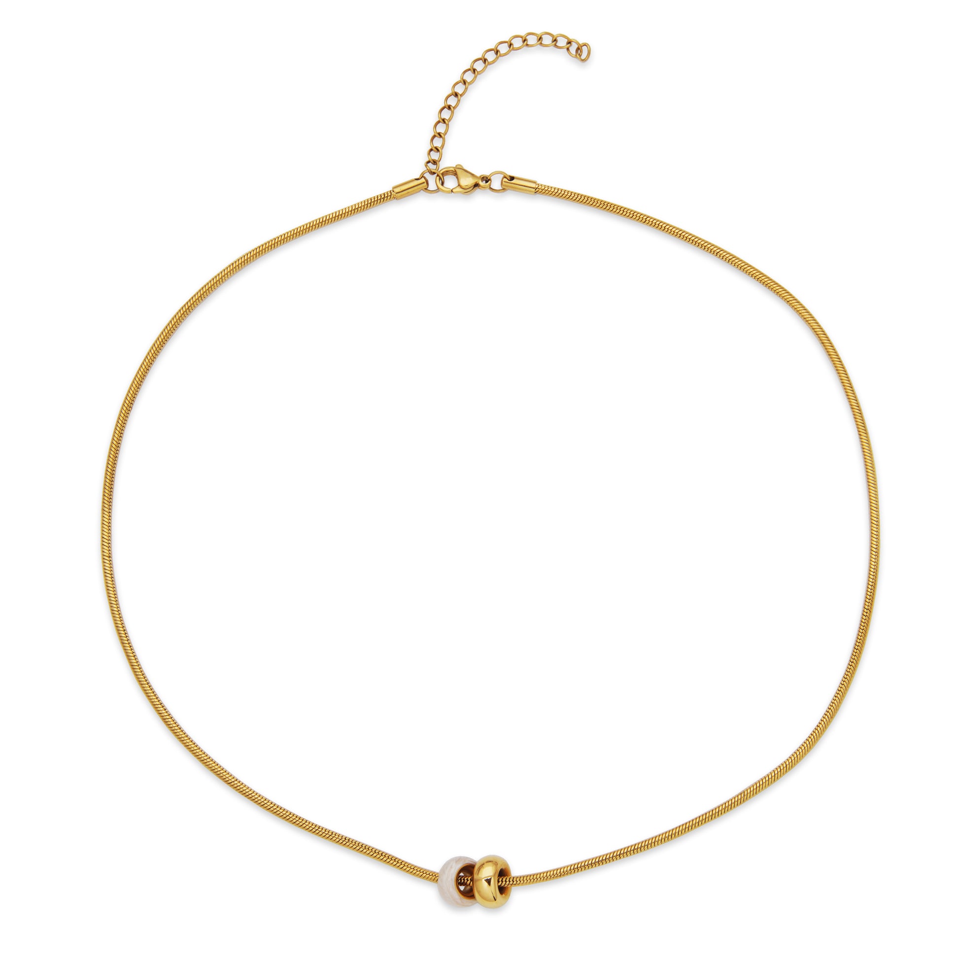 T0XJ850216 - Two-Tone White Enamel & IP Gold Rondelles Snake Chain Necklace | Steelx