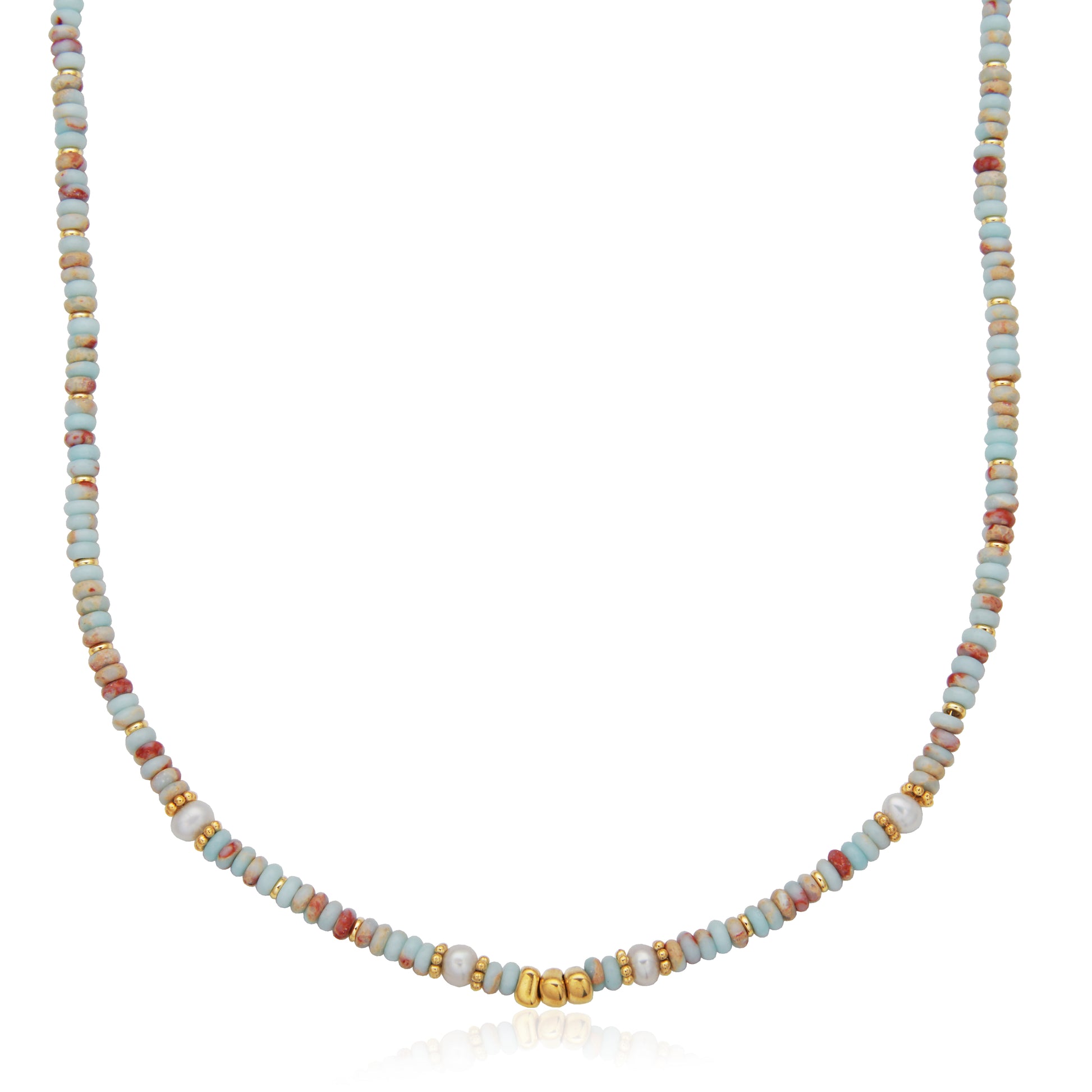 T0XJ860216 - Multi-Color Stone & Natural Pearl Beaded Necklace | Steelx