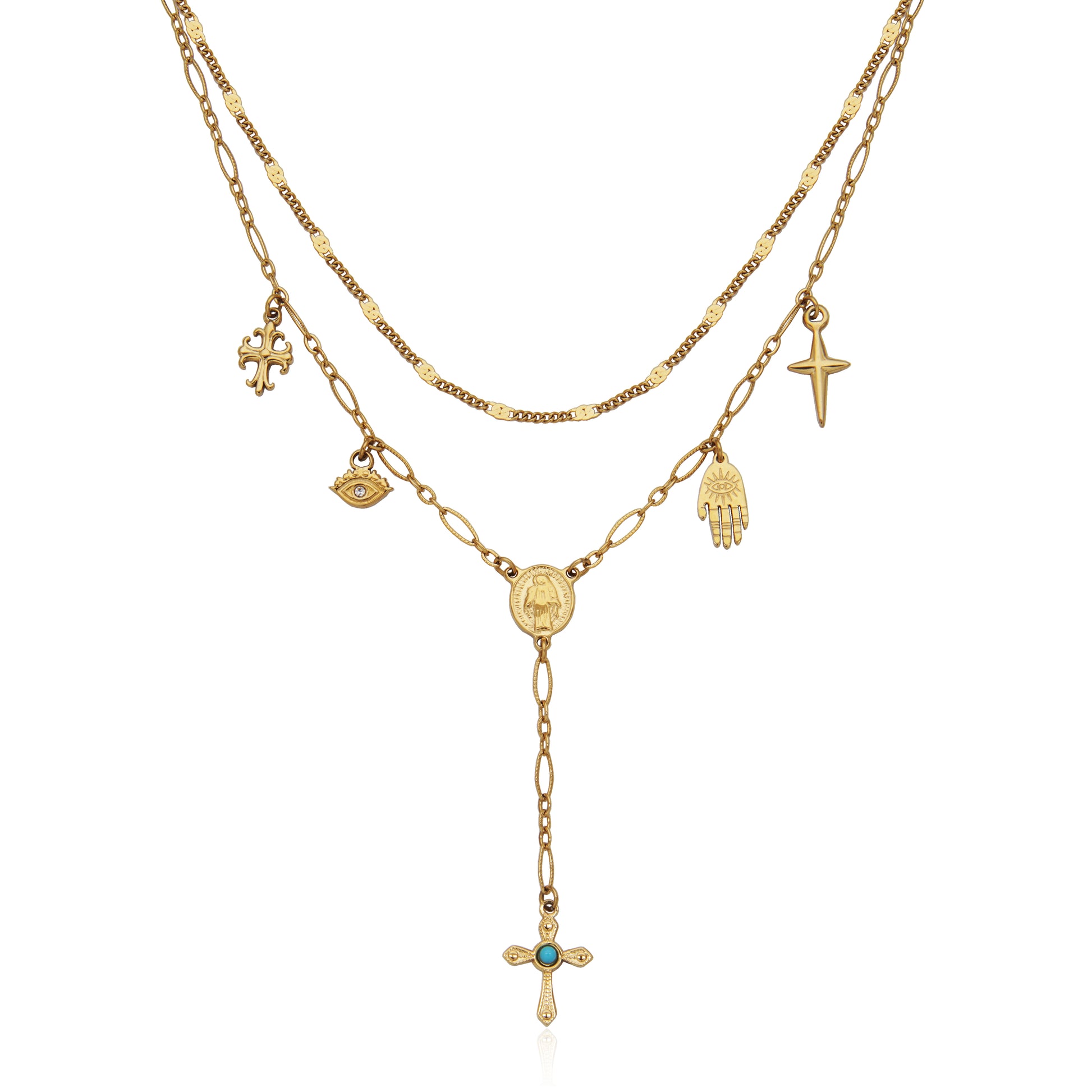 T0XK420217 - Multi-Charm Double Layered Lariat Necklace | steelx