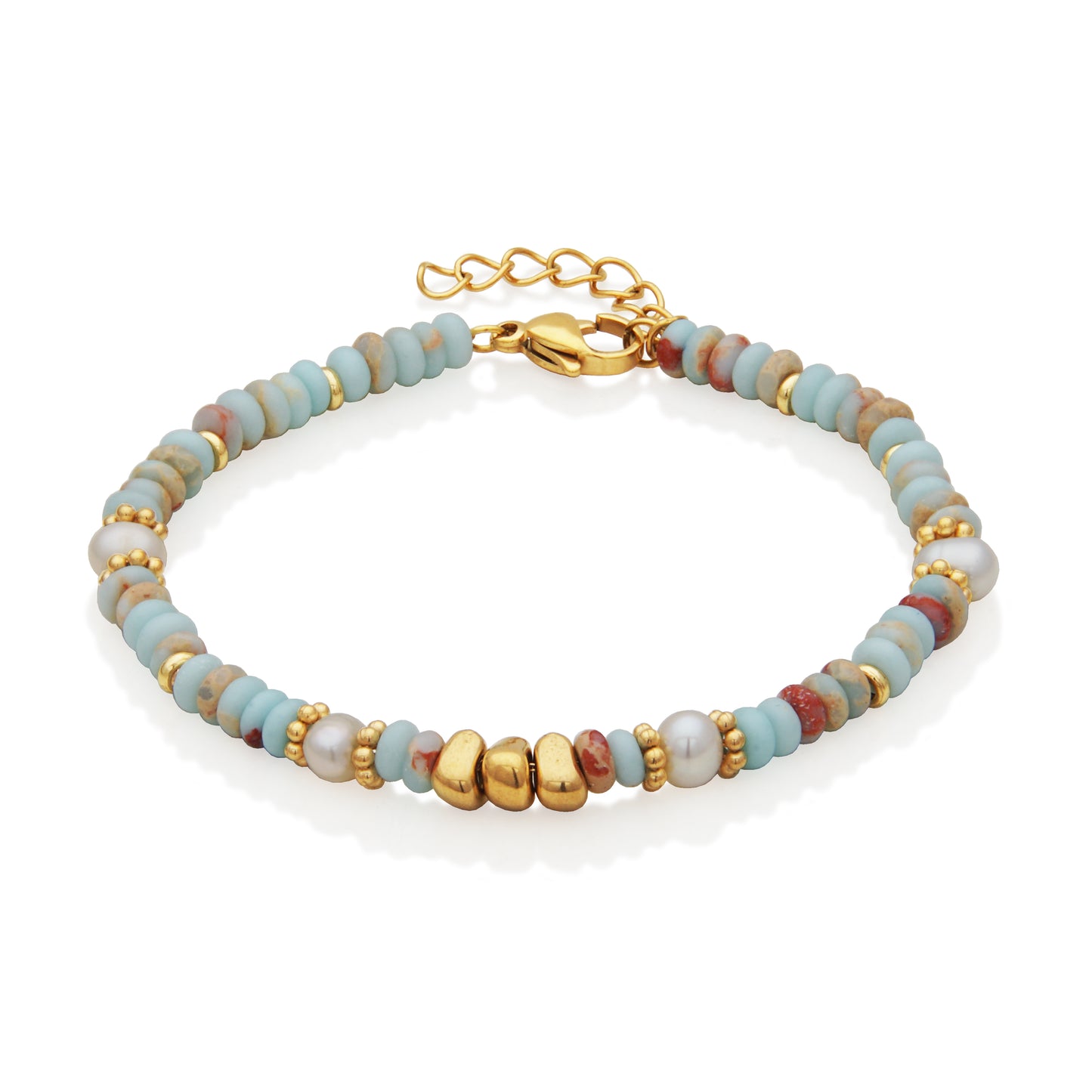 T1XJ860265 - Multi-Color Stone & Natural Pearl Beaded Bracelet | Steelx