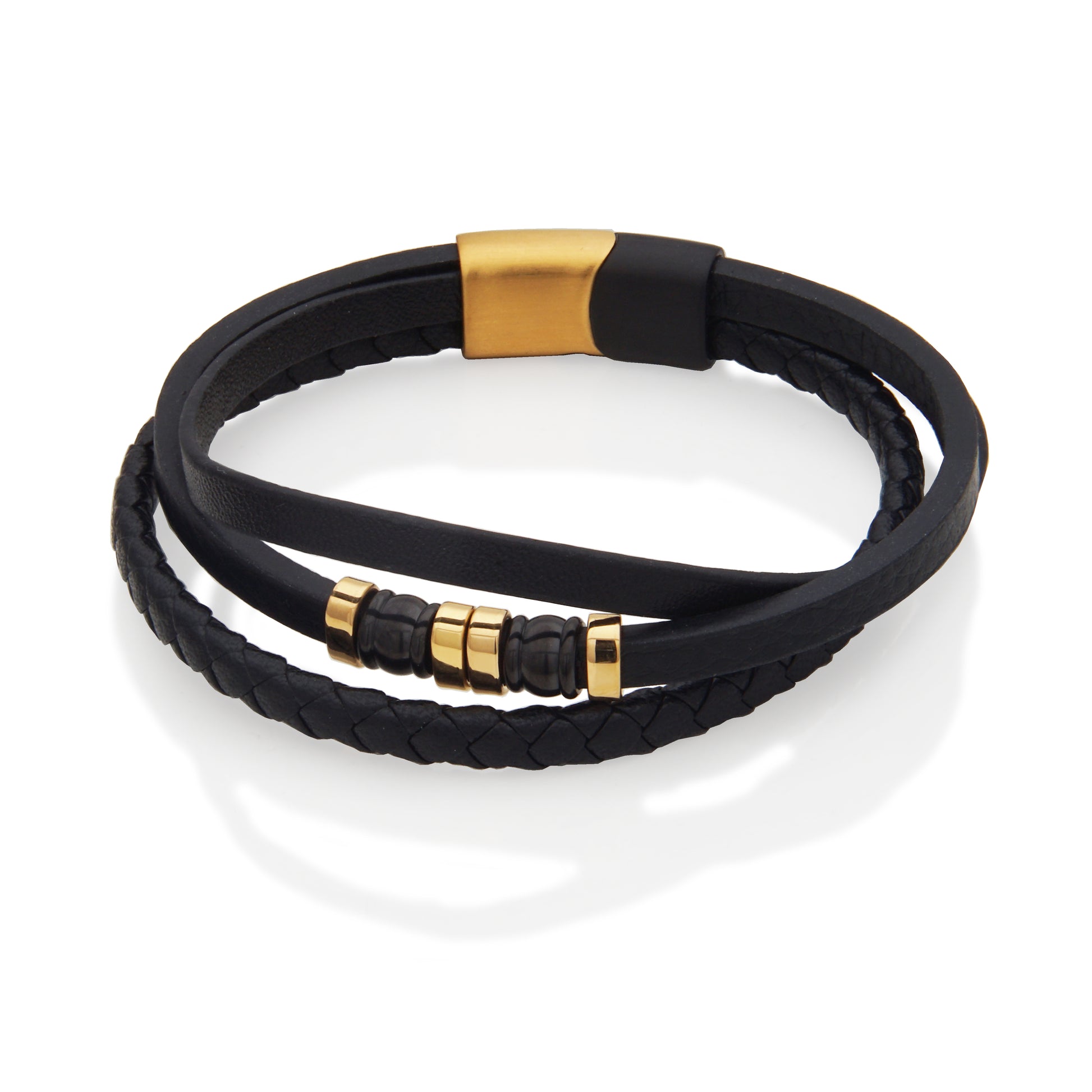 T1XK020283 - Black Leather Magnet Closure Bracelet | steelx