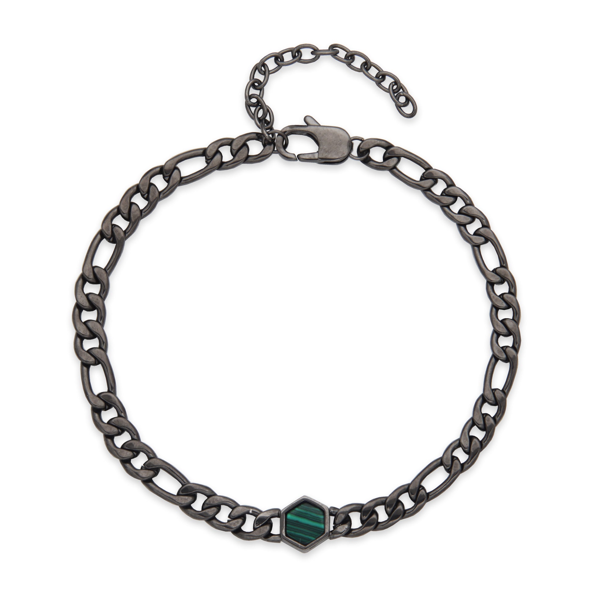 T1XK050483 - Hex Malachite Figaro Chain Bracelet | steelx