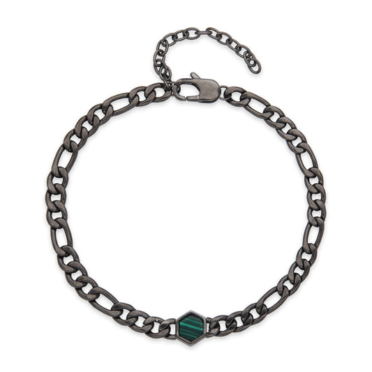 T1XK050483 - Hex Malachite Figaro Chain Bracelet | steelx