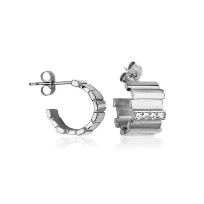 T2XJ790100 - Ridged Preciosa Crystal Open Huggie Earrings | Steelx