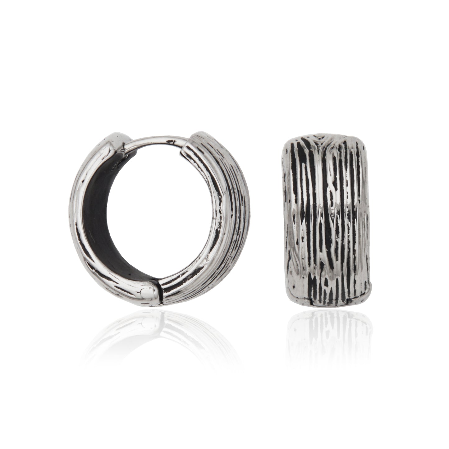 T2XJ980400 - Wood Grain Patterned Huggie Hoop Earrings | steelx