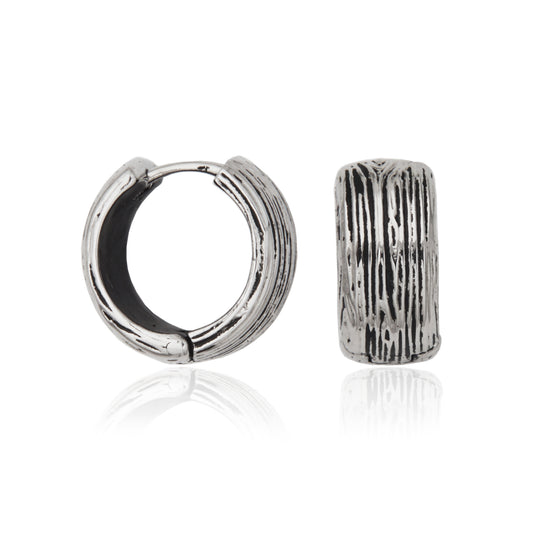 T2XJ980400 - Wood Grain Patterned Huggie Hoop Earrings | steelx