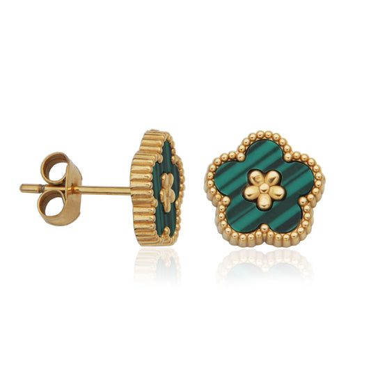 T2XK300200 - Malachite Flower Stud Earrings | steelx